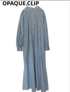 羽織り　シャツワンピース　ロングワンピース　ストライプ　オペーククリップ　ブルー