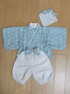 【着用2回】水色 花柄 袴・兜セット