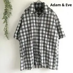アダムイブ チェック柄 半袖 シャツ カジュアル ゆるだぼ オーバーサイズ L