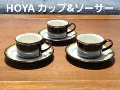 HOYA サークルライン ストーンウェア カッブ&ソーサー 3客セット