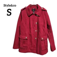 【S】 金ボタン　ピーコート　ストレッチ　レッド赤　冬　コート ストレッチ