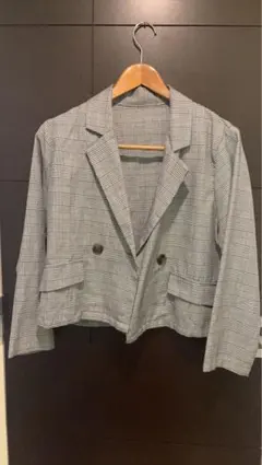 グレー ジャケット トレンチコート チェック柄 ダブルボタン ショート丈