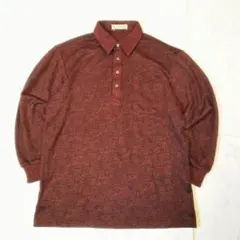 90s Vintage ウール 総柄 長袖ニット ポロシャツ ワインレッド L