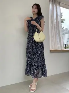 SNIDEL Sustainableプリーツフリルワンピース NVY