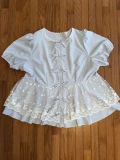 リボン＆刺繍レース 半袖ブラウス ☆4XLサイズのサムネイル