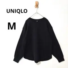 美品 UNIQLO ブラック M ワッフルクルーネックT 長袖カットソーのサムネイル