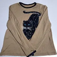 ヒョウ刺繍 長袖ブラウンニット