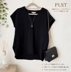 美品⭐︎PLST プラステ Vネック 半袖ブラウス L フレンチスリーブ 黒のサムネイル
