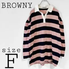 ブラウニー 【F】 長袖Tシャツ 襟付き ボーダー柄 総柄 ストリート 古着