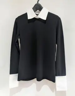 【札付き未使用品】フォクシー　白襟ニットトップス　シェイプリブ　黒　38 札付き未使用品】フォクシー 白襟ニットトップス シェイプリブ 黒 38