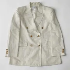 クリスチャンディオール ダブル テーラード ジャケット 麻 金ボタン 婦人 L