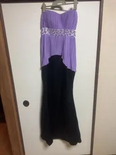 ストラップレス パープル ブラック ドレス