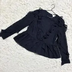 H&M フリルブラウス　レース　ペプラム裾　ガーリー　きれいめ　ブラック