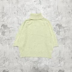 カシミヤニット タートルネックニット L ライム ケーブル編み シルク混 半袖