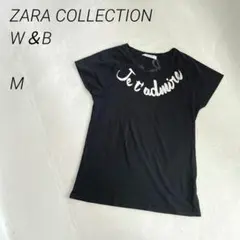 ZARA　クルーネックTシャツ　ロゴプリント　半袖　ラグラン袖　薄手
