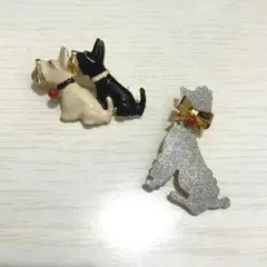犬のブローチセット シュナウザー トイプードル 白黒、銀 シルバー