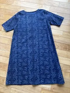 着物リメイク　型染めのワンピース　古布　藍染　木綿