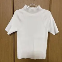 rienda ウォッシャブル半袖ニット ホワイト ハイネック