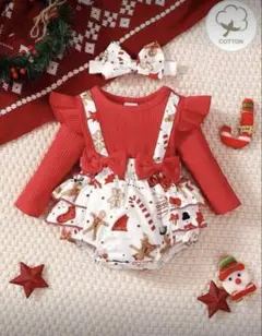 クリスマス柄ロンパースとヘアバンドセット　0〜3month
