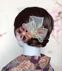 ハンドメイド和装髪飾り✨️水引オーガンジーピンク　成人式/振袖/袴/卒業式