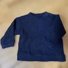 ネイビー リブ編み 長袖セーター
