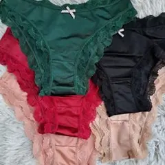 Lサイズ リボン、レース サテンショーツ 5枚セット