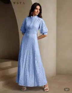 新品　Anewsta レースマキシドレス ライトブルー