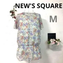 【美品A】NEW'S SQUARE トップス チュニック ブルーグレー 総柄 Ｍ
