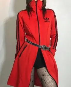 【希少】adidas アディダス トラックトップワンピース 長袖 赤黒ライン　M