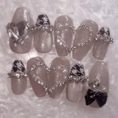 22 現品 量産型 ワンホン ちゅるん ピンク ツイード リボン ネイルチップ