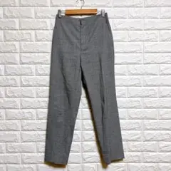 INED 7号 テーパードパンツ チェック グレー 通勤 レーヨン混 ストレッチ