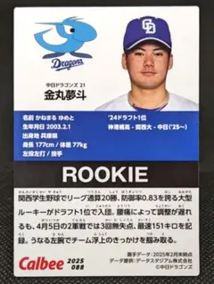 金丸夢斗 ルーキーカード 中日ドラゴンズ プロ野球チップス2025 第2弾