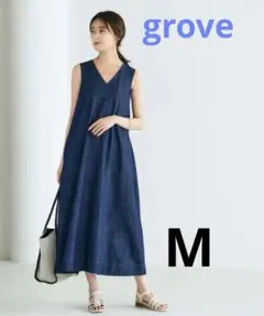 ✳︎grove デニム地ＶネックＡラインワンピース✳︎のサムネイル