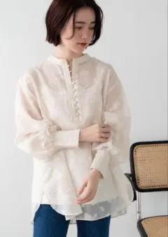 LAULEN sheer flower blouse/シアーフラワーブラウス