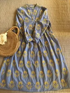 【美品】ZARA ザラ 花柄エンブロイダリーワンピース 総刺繍ミモザ風 サイズM