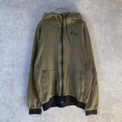 Oakley フルジップパーカー　オリーブグリーン　Lサイズ 袖ロゴ