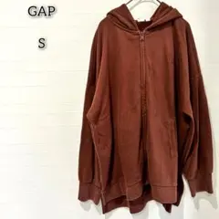 ギャップ 【S】 トップス パーカー ジップアップ ブランドロゴ 裏毛 春秋 茶