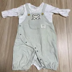 TEATAM 2wayミントグリーン クマ刺繍カバーオール50〜70cm