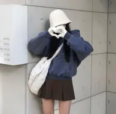 beidelli 裏起毛 ビンテージピグメントクロップドパーカー ブルー 韓国