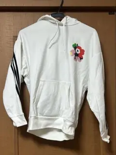adidas 花刺繍 ホワイト パーカー