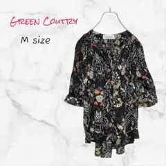 Green Country ブラウス 花柄 ブラック Mサイズ 送料無料 古着