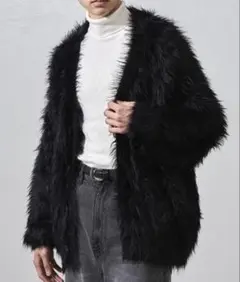 【超美品】Luis's ファー風シャギーニットカーディガン 黒