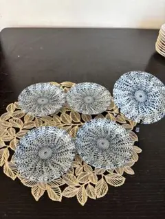 大恵窯 青と白の花模様の皿 5枚セット