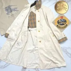 希少✨️バーバリー アーカイブ刺繍 金ボタン 白 ロング コート チェック