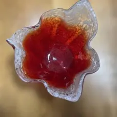 ガラス 花瓶 花器 鉢 置物 赤色 波型 レトロポップ 当時物 昭和レトロ