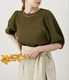 hinari パフスリーブシャーリングブラウス