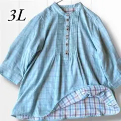 新品 大きいサイズ ダブルガーゼ チェック柄 チュニック 3L オーバーブラウス