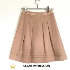 美品クリアインプレッション膝丈フレアスカートMピンクベージュフランドル春夏秋のサムネイル