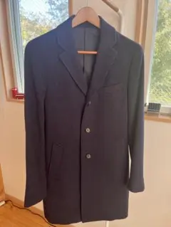 ネイビー チェスターコート シングルブレスト