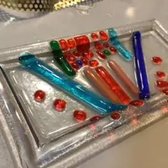 ガラス工芸カラフルガラス皿10✖️20未使用